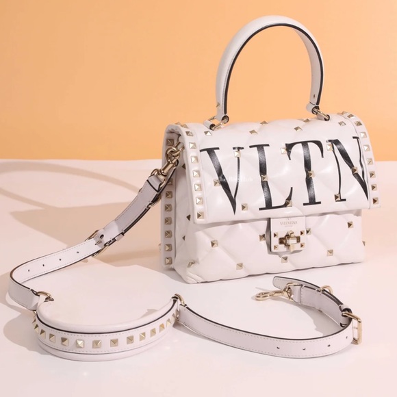 Valentino Garavani VLTN Candystud WHITE Top Handle Bag Printed Leather Medium - Picture 2 of 5